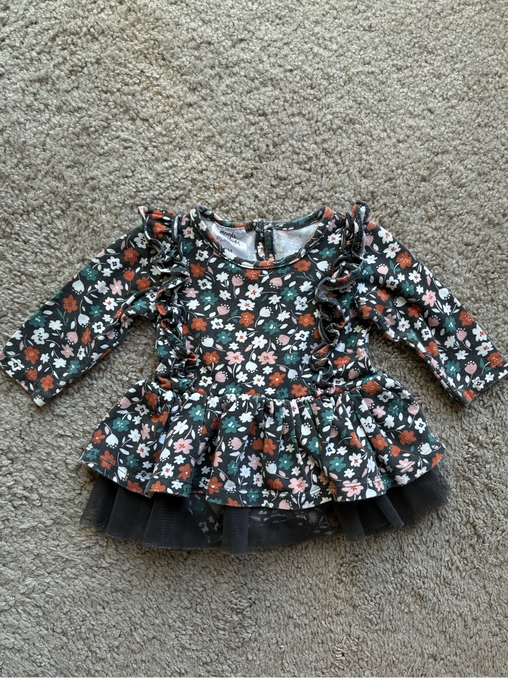 Floral Ruffle Long Sleeve Peplum Dress with Tulle